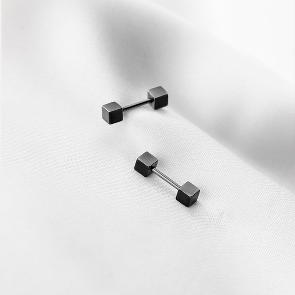 A31787 s925 sterling silver black geometric square earrings