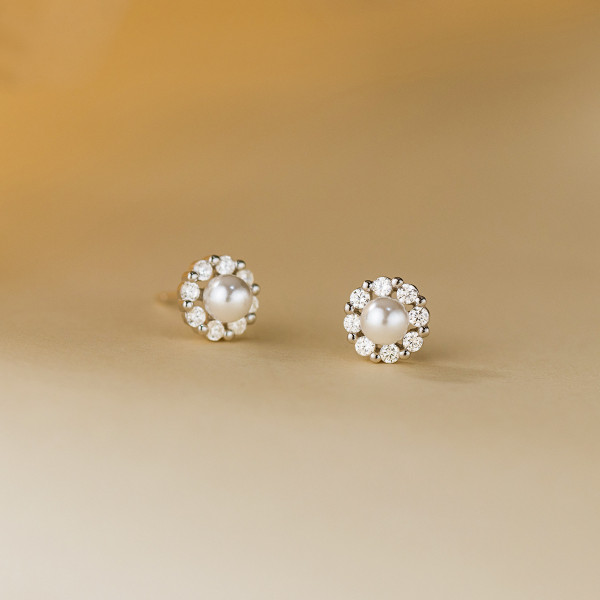 A44635 s925 sterling silver trendy sweet dainty rhinestone stud earrings