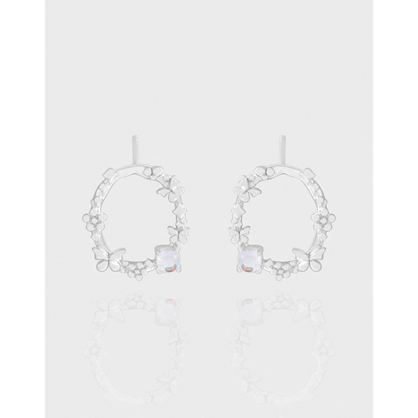 A43657 butterfly flower stud sterling silver s925 earrings