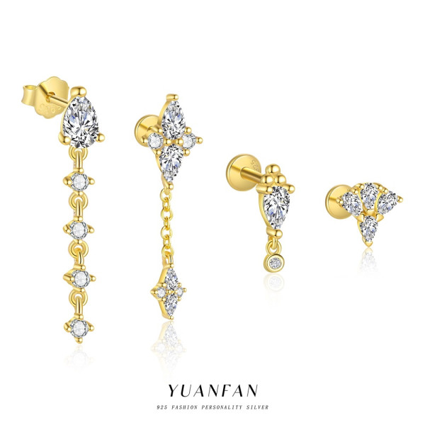 A44600 s925 sterling silver geometric fashion rhinestone unique dainty earrings