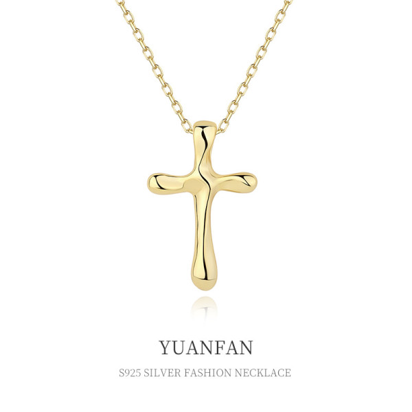 A35304 s925 sterling silver irregular cross necklace