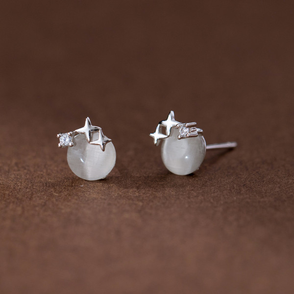 A40208 s925 sterling silver artificial cateye stars stud grade elegant earrings