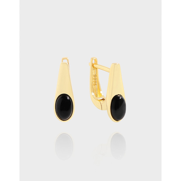 A40066 design oval black agate geometric sterling silver s925 earrings