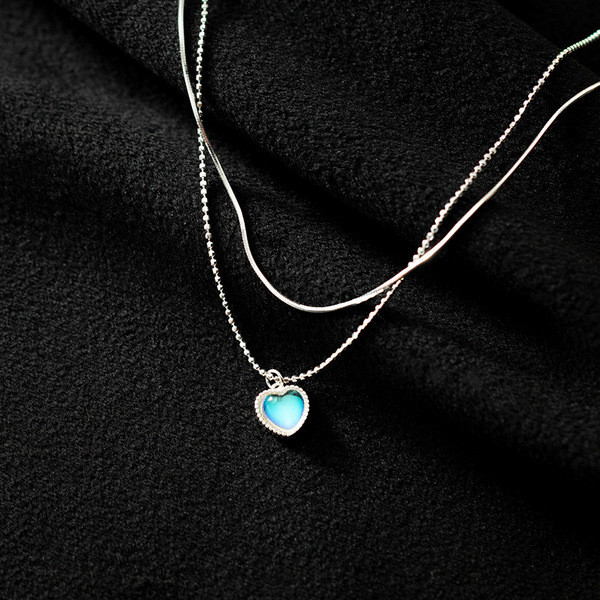 A34151 s925 sterling silver geometric heart necklace