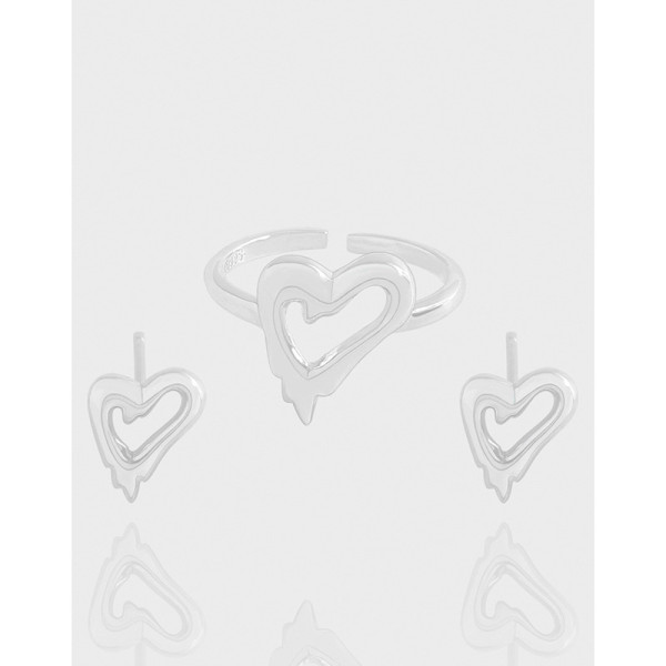 A42637 design hollowed heart sterling silver s925 stud earrings ring