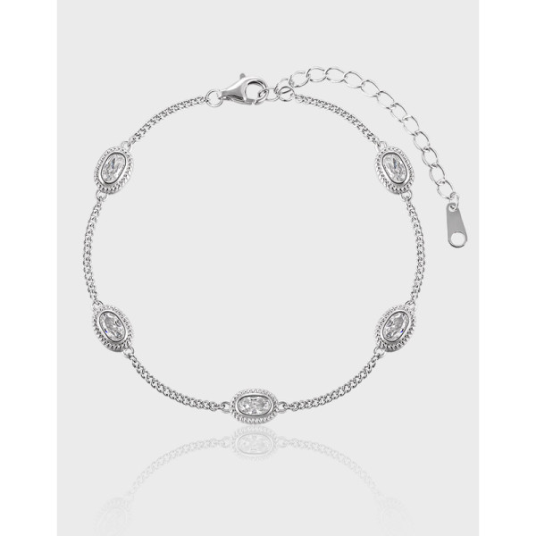 A40293 oval quality rhinestone s925 sterling silver charm bracelet