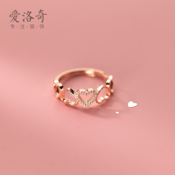 A42287 s925 silver trendy simple rhinestone heart sweet ring