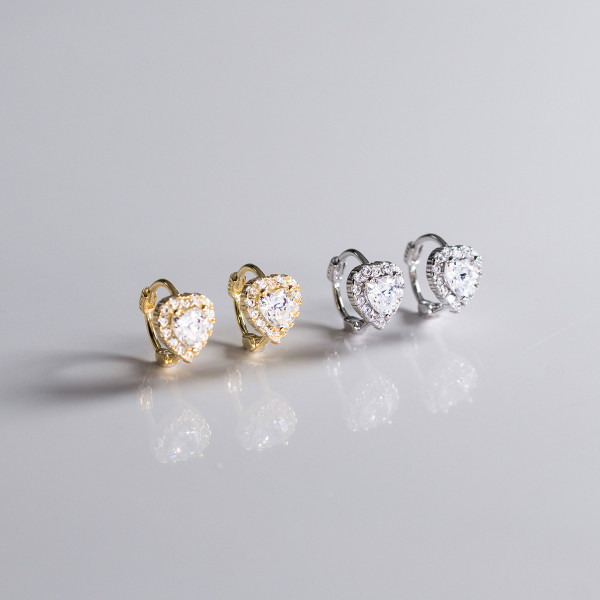 A44673 s925 sterling silver dainty sparkling rhinestone heartshape stud earrings