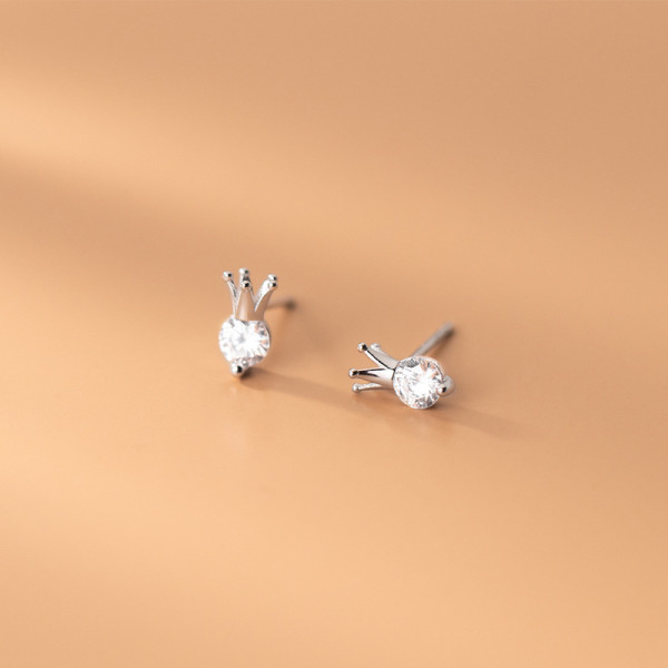 A35905 s925 sterling silver simple trendy cute crown rhinestone earrings