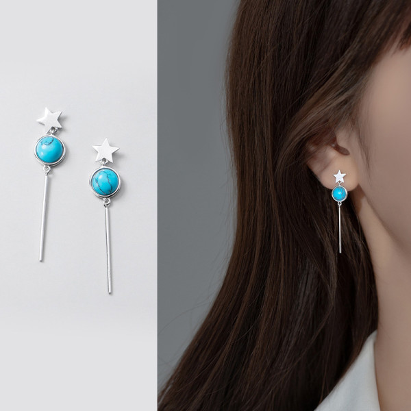 A35798 s925 sterling silver cute blue ball fashion star earrings