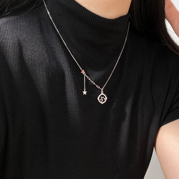 A46008 s925 silver dainty simple rhinestone hollowed stars necklace