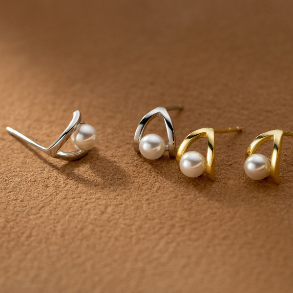 A37841 s925 sterling silver artificial pearl stud design dainty earrings