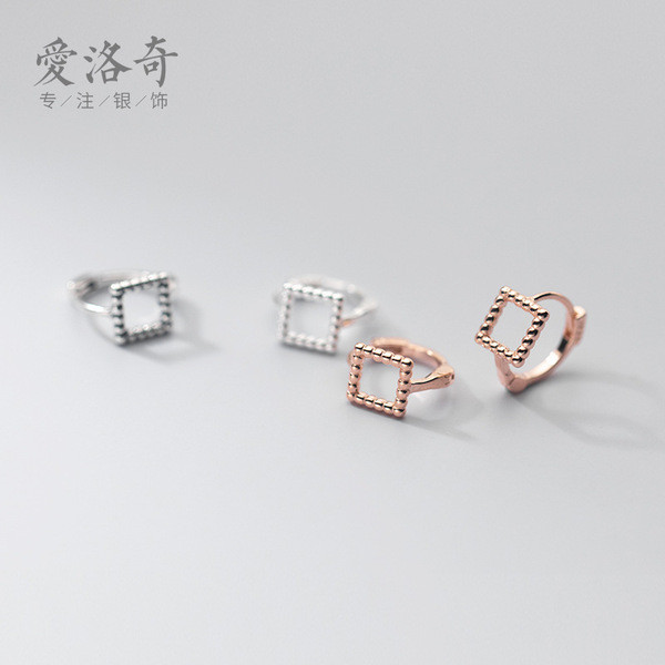 A32271 s925 sterling silver unique chic fashion hollowed square earrings