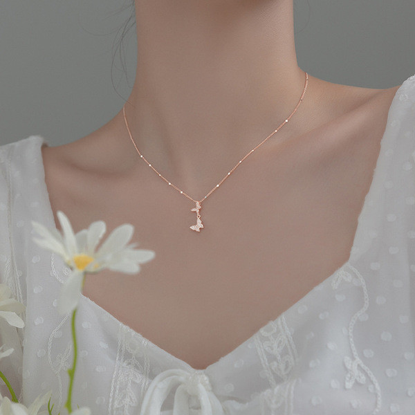 A32399 s925 sterling silver butterfly sweet chic necklace