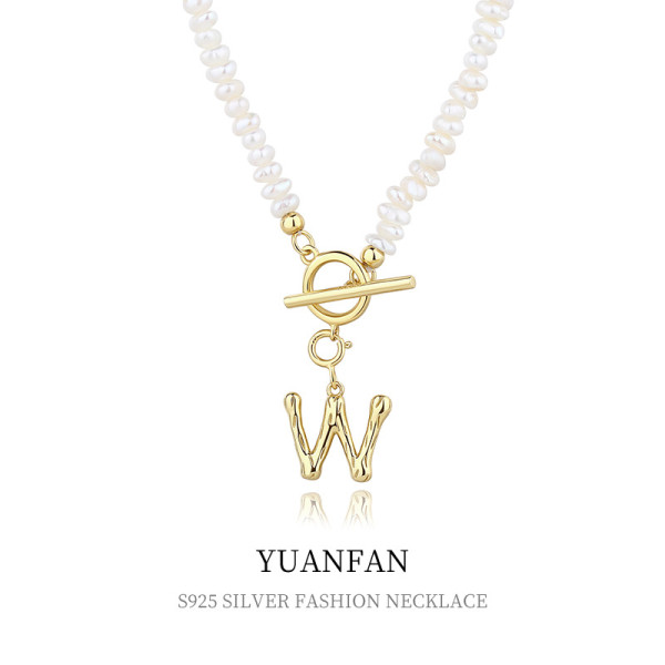 A35328 s925 sterling silverDIY initial pendantOT baroque pearl necklace