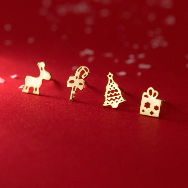 A44863 s925 sterling silver christmas tree deer stud trendy sweet bar earrings
