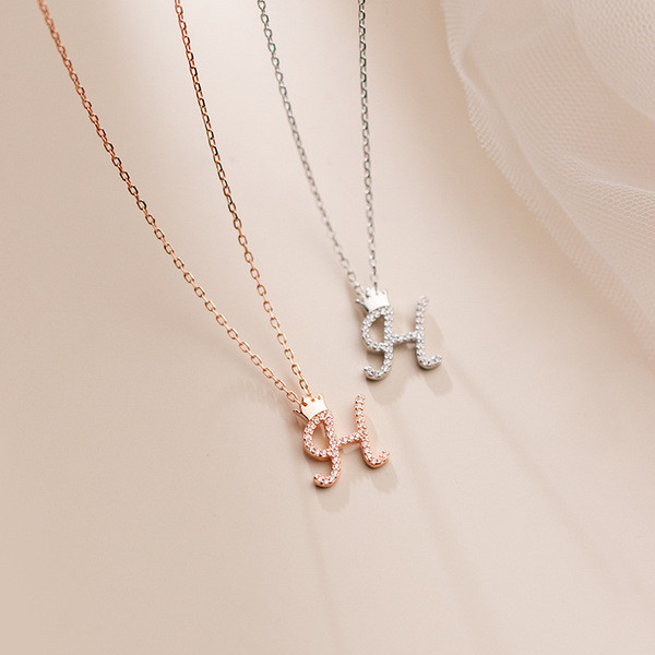 A34114 s925 sterling silver chicH letter initial necklace