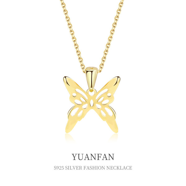 A37775 sterling silver unique hollowed butterfly necklace