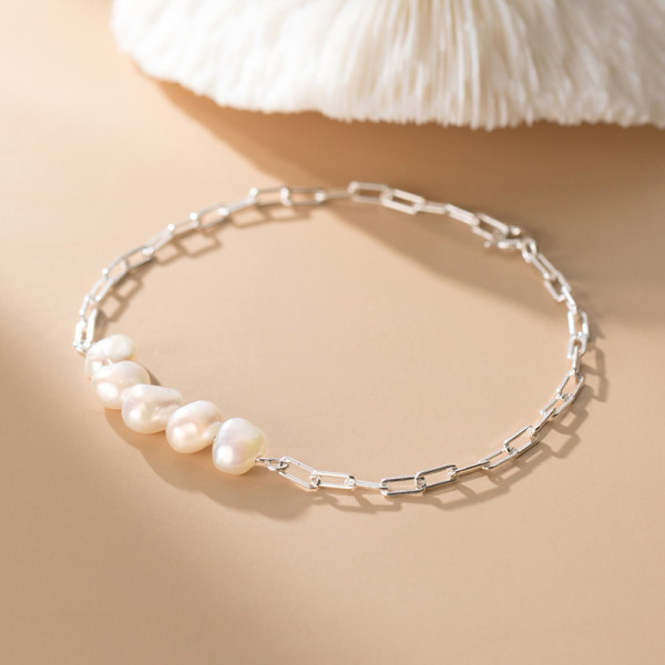 A40399 s925 silver elegant pearl charm simple oval bracelet