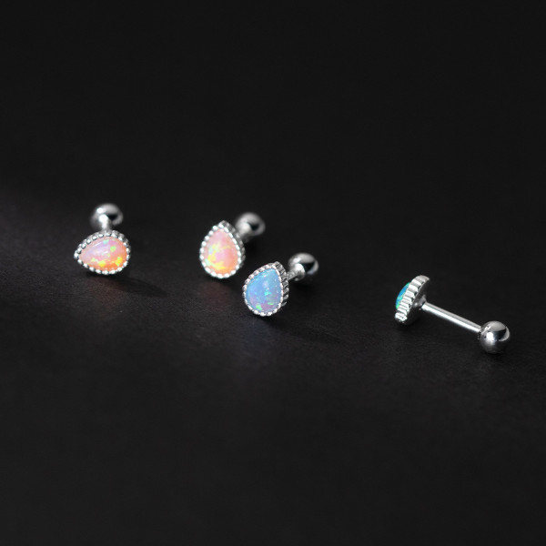 A36691 s925 sterling silver simple teardrop opal earrings