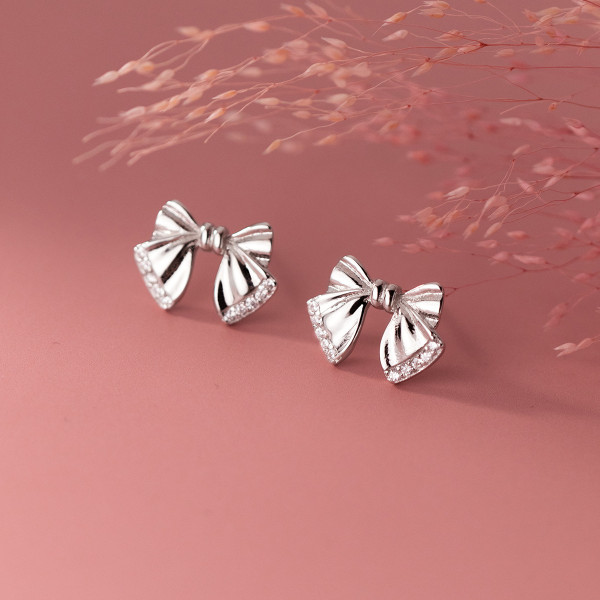 A38059 s925 sterling silver rhinestone butterfly stud design sweet earrings