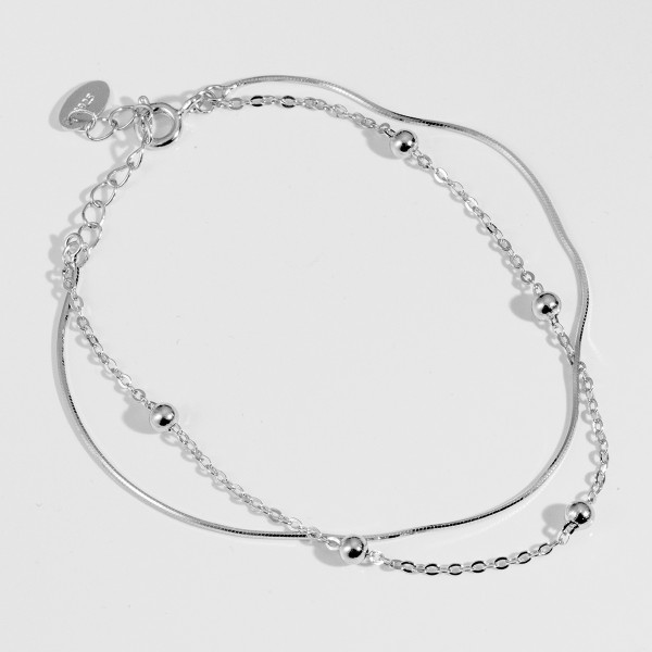 A43513 s925 silver double layered charm simple unique bracelet