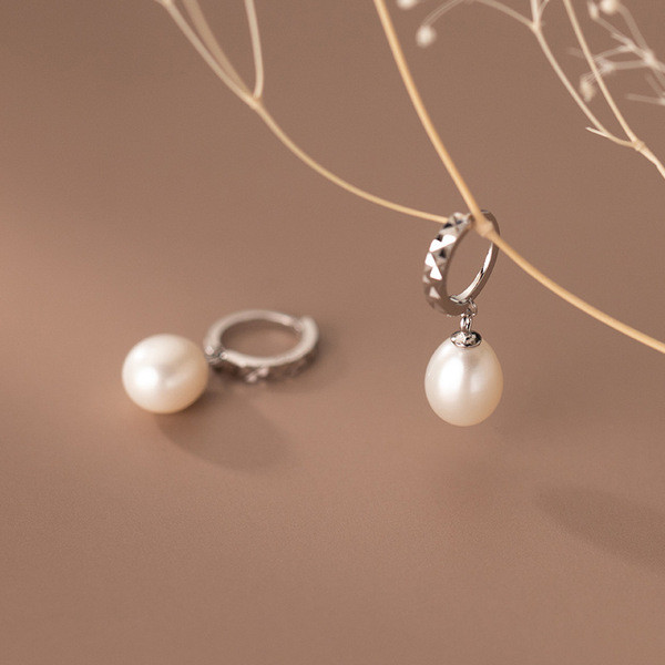 A34797 s925 sterling silver pearl pendant simple chic cute earrings