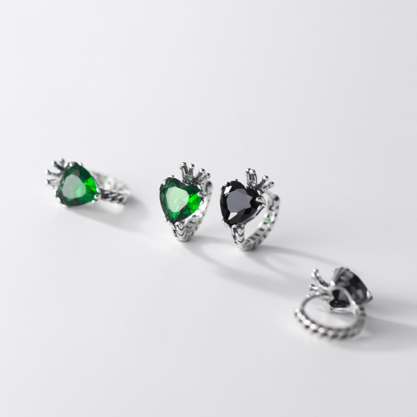 A35474 s925 sterling silver thai silver chic crown rhinestone heartshape vintage earrings