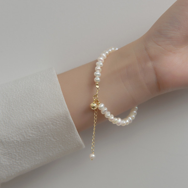 A40587 s925 silver elegant pearl charm simple beaded bracelet