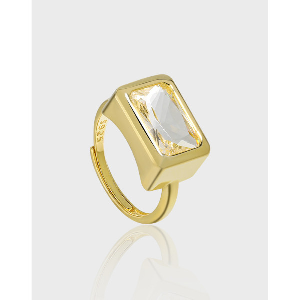 A39378 square cubic zirconia sterling silver adjustable ring