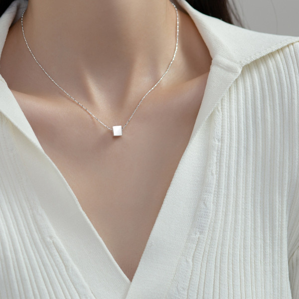 A39262 s925 silver cute elegant square pendant geometric necklace