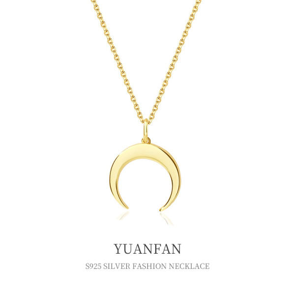 A38596 sterling silver vintage simple crescent unique pendant necklace