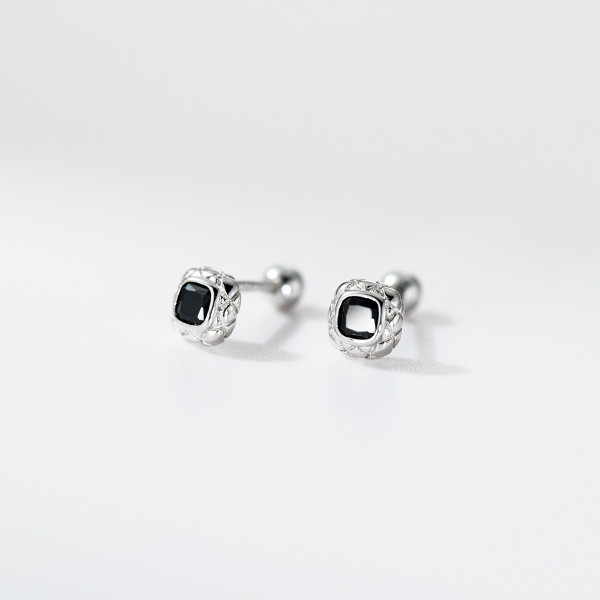 A46194 s925 sterling silver simple black rhinestone square stud earrings