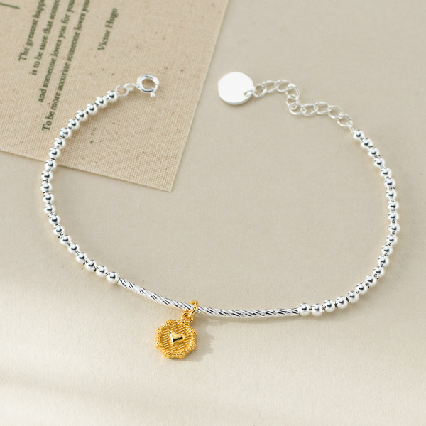 A46361 s925 silver simple heart charm bracelet