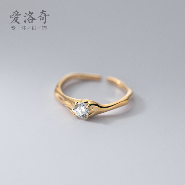 A32118 s925 sterling silver chic unique irregular rhinestone ring