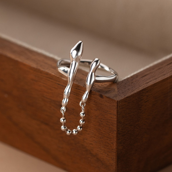 A37513 s925 sterling silver bead chain bar design unique ring