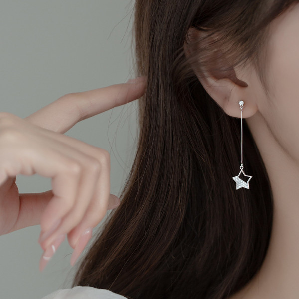 A35876 s925 sterling silver fashion rhinestone stars dangle earrings