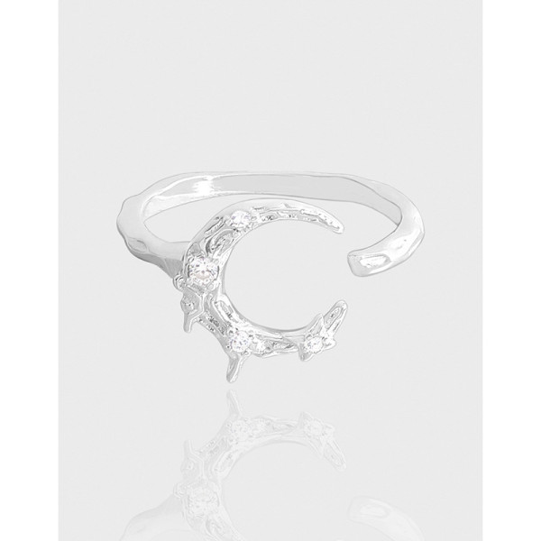 A43965 moon cubic zirconia sterling silver s925 adjustable ring