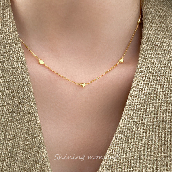 A44358 s925 silver simple heartshape dainty heart necklace