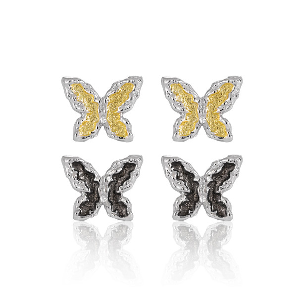 A42579 unique elegant black design butterfly s925 sterling silver stud earrings