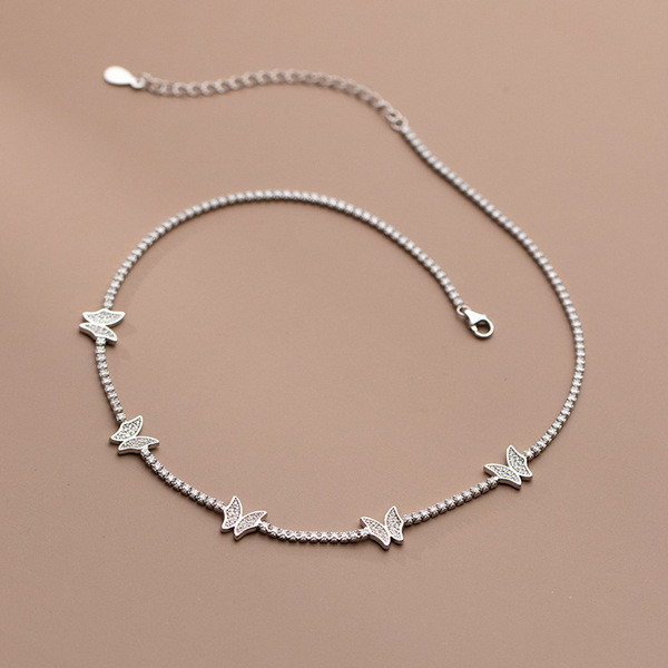 A34150 s925 sterling silver rhinestone butterfly necklace