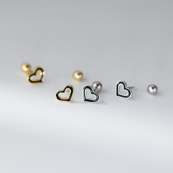 A45152 s925 sterling silver sweet black hollowed heart stud earrings