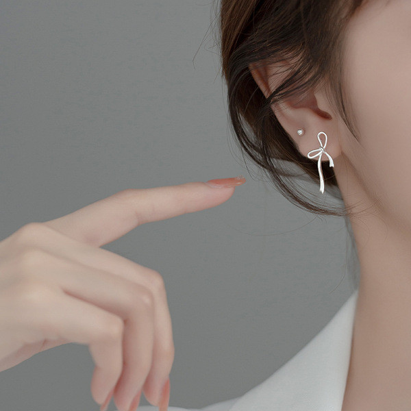 A33143 s925 sterling silver trendy sweet hollowed bow earrings
