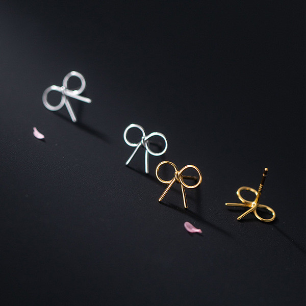 A33146 s925 sterling silver simple trendy bar bow sweet chic earrings