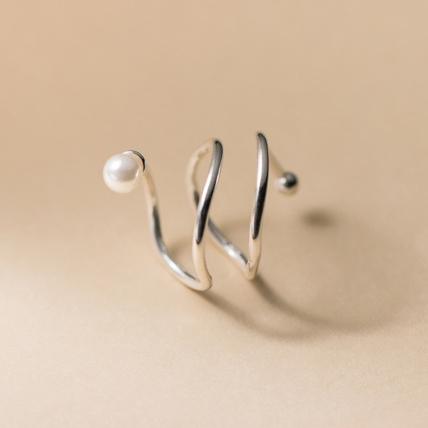 A40786 s925 sterling silver multilayer layered bar artificial pearl trendy design ring