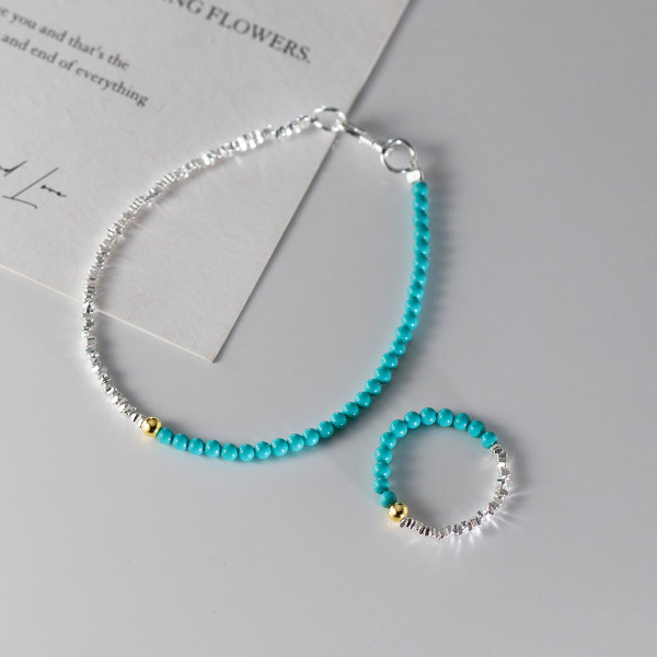 A44164 s925 silver trendy sweet dainty turquoise charm bracelet