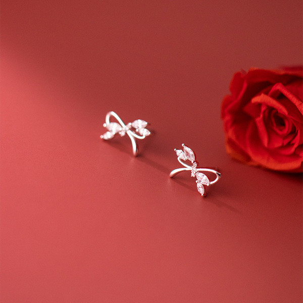 A32214 s925 sterling silver fashion rhinestone hollowed bow earrings