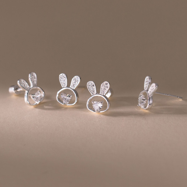 A41103 s925 sterling silver trendy rhinestone rabbit stud dainty sweet earrings