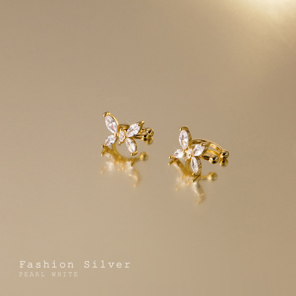 A35897 s925 sterling silver piercing rhinestone butterfly clipon unique earrings