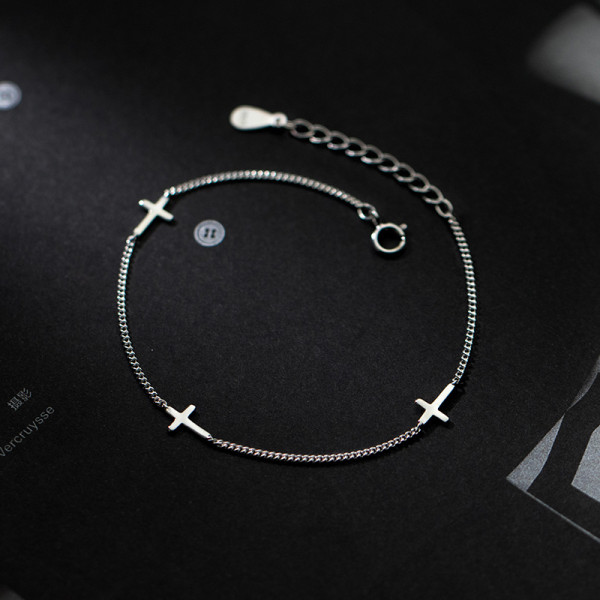 A36467 s925 sterling silver fashion simple cross charm bracelet